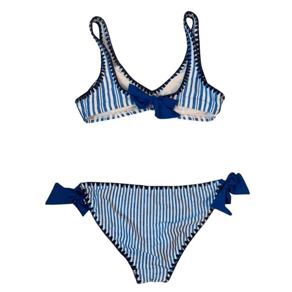 No Boundaries Denim Stripe Bikini Set Blanket Stitch in Blue Small Medium - Picture 5 of 11